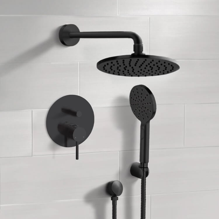 Shower Faucet Matte Black Shower System With 8 Inch Rain Shower Head and Hand Shower Remer SFH82